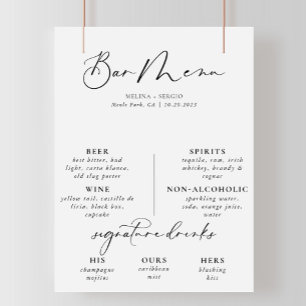 Calligraphie noir gris Mariage Bar Menu Poster