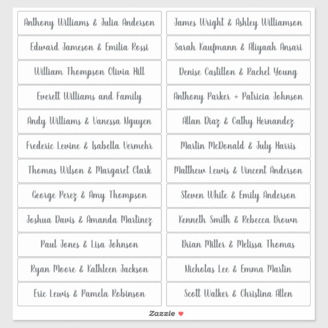 Calligraphie Noms des invités Étiquette Blanc (Feuille)