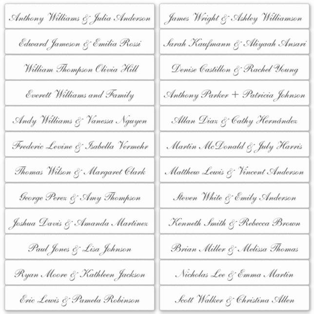 Calligraphie Noms des invités Étiquette Blanc (Devant)