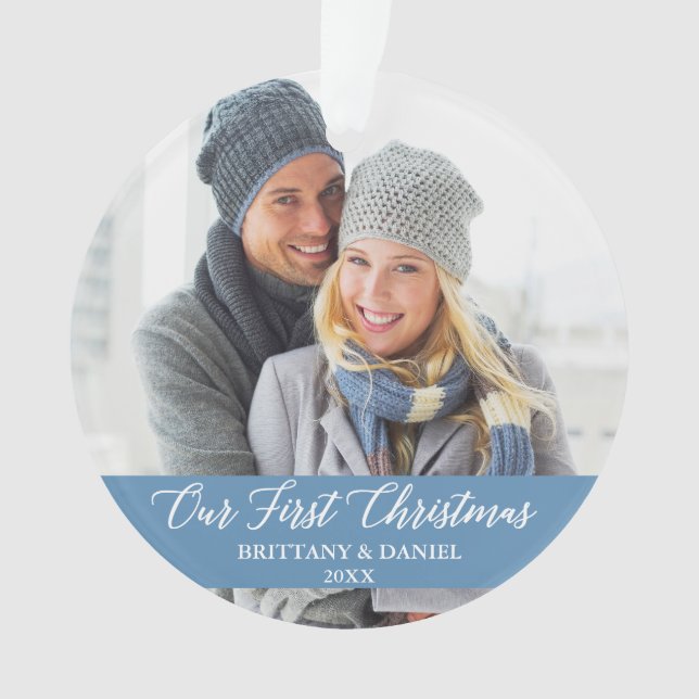 Calligraphie Notre première photo de Noël bleu cla (devant)