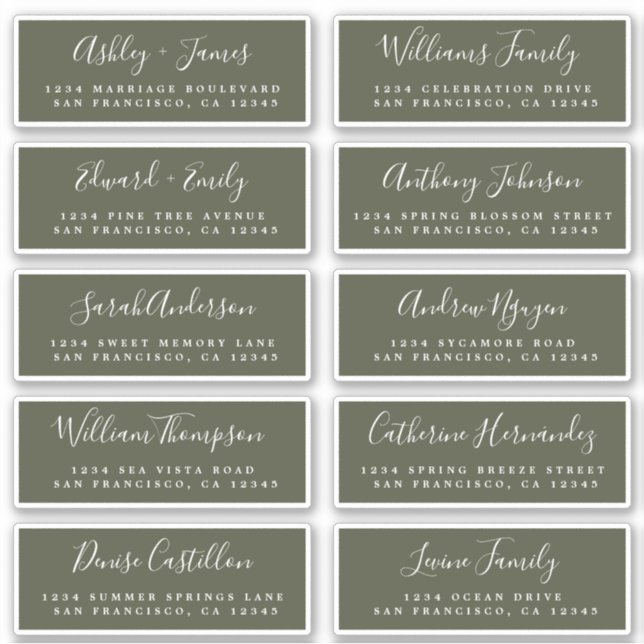 Calligraphie Olive Green Étiquettes de adresse inv (Devant)