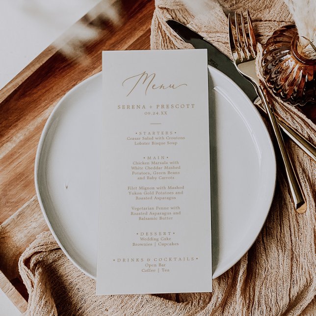 Calligraphie Or Délicate | Menu Mariage crème (Créateur téléchargé)