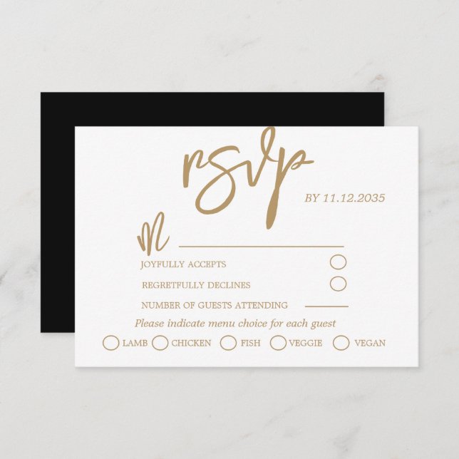 Calligraphie Or moderne Script Mariage RSVP (Devant / Derrière)