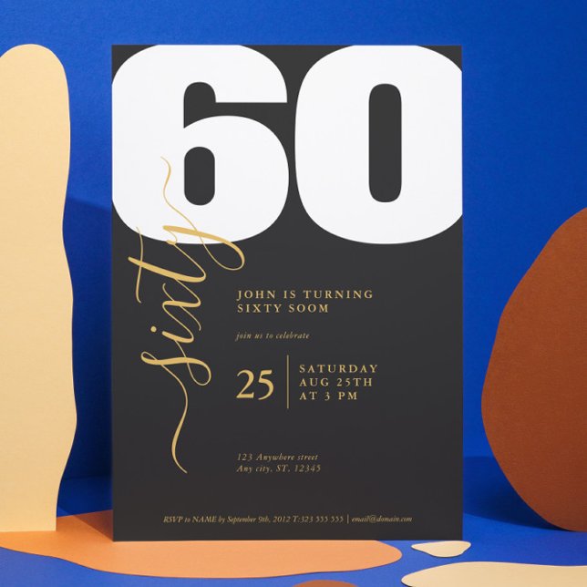 Calligraphie Or Sophistiquée Invitations Anniversa (Créateur téléchargé)