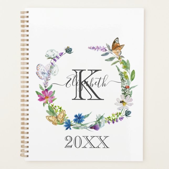 Calligraphie Papillons Fleurs Monogramme Script (Devant)