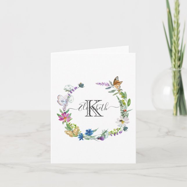 Calligraphie Papillons Fleurs Monogramme Script  N (Devant)
