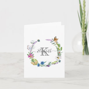 Calligraphie Papillons Fleurs Monogramme Script  N