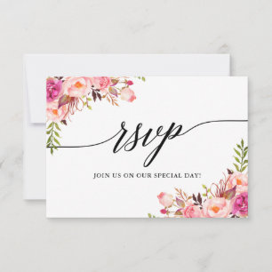 Calligraphie Pink Floral Wedding Carte de repas RS