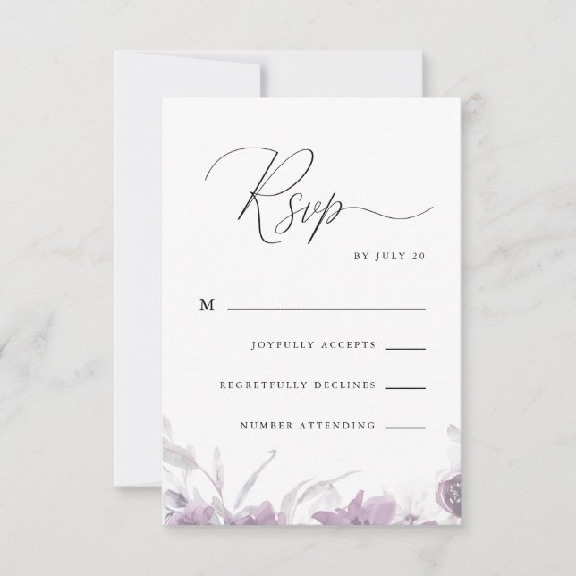 Calligraphie pourpre poussiéreuse et Rsvp floral (Devant)