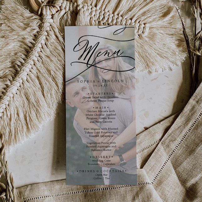 Calligraphie romantique Photo Mariage Dîner Menu (Créateur téléchargé)