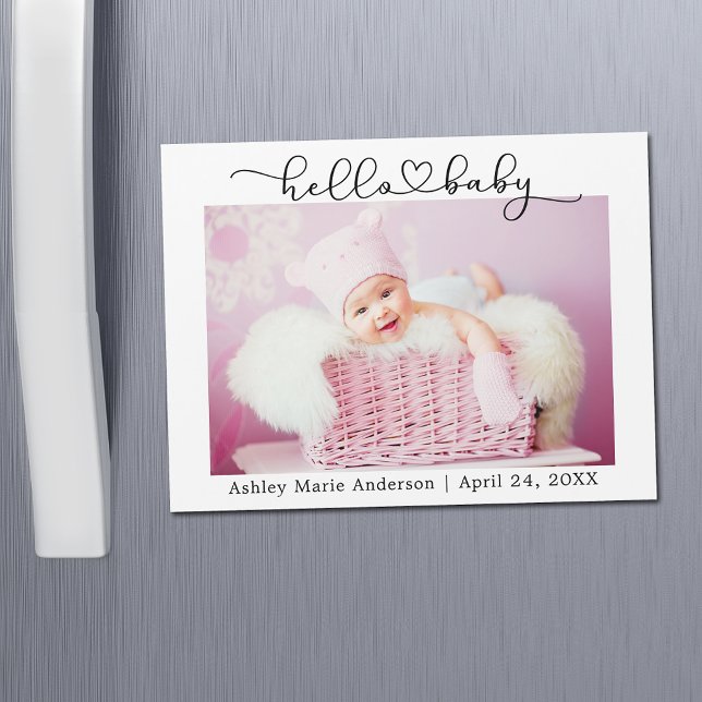 Calligraphie Script Coeur Hello Baby Magnet Card (Customize to change your personalized text size or text style.)