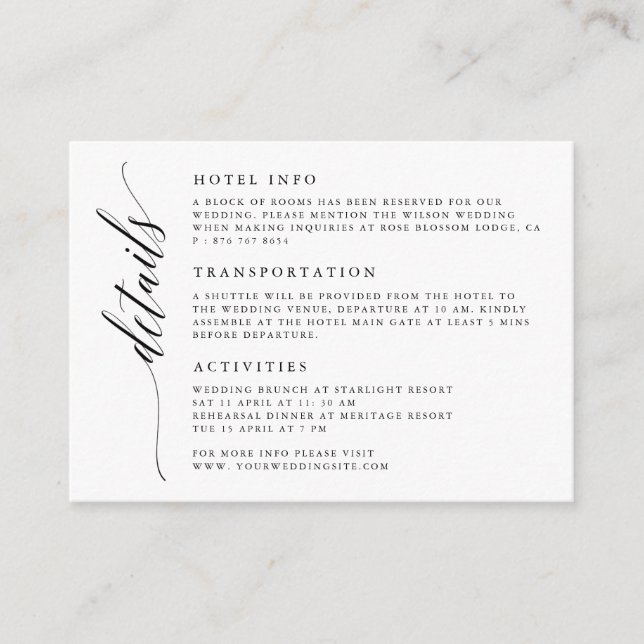 Calligraphie Script Détails du Mariage Carte de bo (Devant)