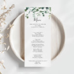 Calligraphie Script Green Foliing Diner Menu<br><div class="desc">Cette carte calligraphie script vert feuillage dîner carte est parfaite pour un mariage moderne. Le design se compose d'aquarelle dessinée à la main d'élégantes branches d'eucalyptus botaniques et de feuilles, disposés en de beaux bouquets et motifs géométriques. Ce menu peut être utilisé pour une réception de mariage, un dîner de...</div>