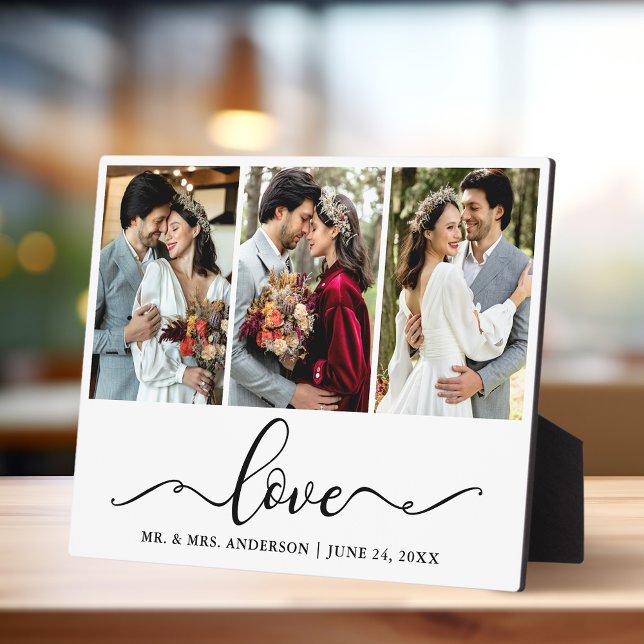 Calligraphie Script Love 3 Mariage photo Plaque (Customize to change your personalized text size.)