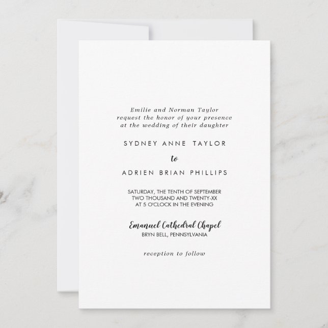 Calligraphie simple Faire-part de mariage traditio (Devant)