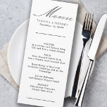 Calligraphie simple Menu Mariage noir et blanc<br><div class="desc">Carte de menu de mariage personnalisée. Design simple classique et élégant noir et blanc pour coordonner avec vos couleurs mariages (s'il vous plaît parcourir ma boutique pour des couleurs alternatives ou cliquez sur "customiser plus loin" et changer la couleur arrière - plan pour convenir). Le modèle est prêt pour vous...</div>