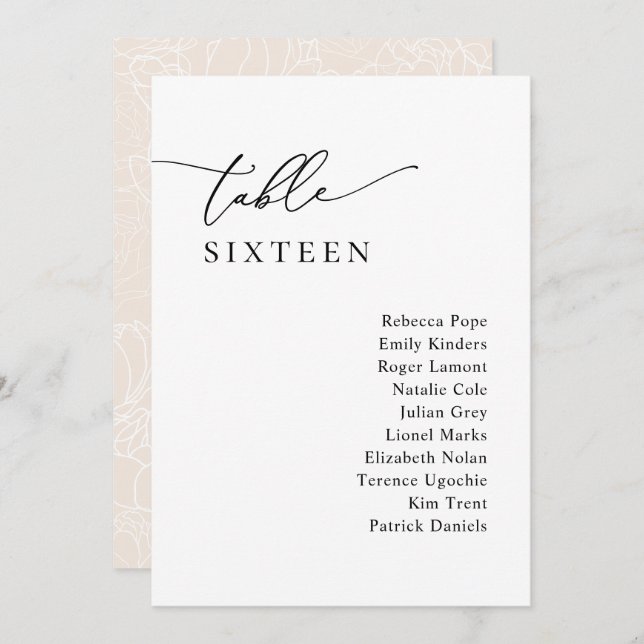 Calligraphie simple Plan de siège rustique Cartes  (Devant / Derrière)