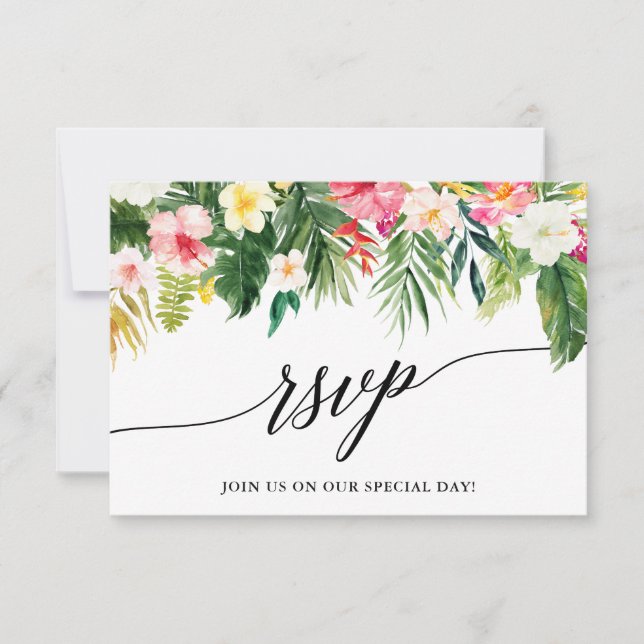 Calligraphie Tropical Floral Wedding Carte RSVP (Devant)