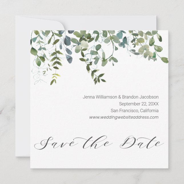 Calligraphie Végétal Eucalyptus Save the Date (Devant)