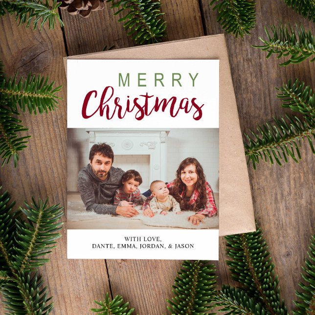 Calligraphie verte rouge Joyeux Noël Photo de fami (Créateur téléchargé)