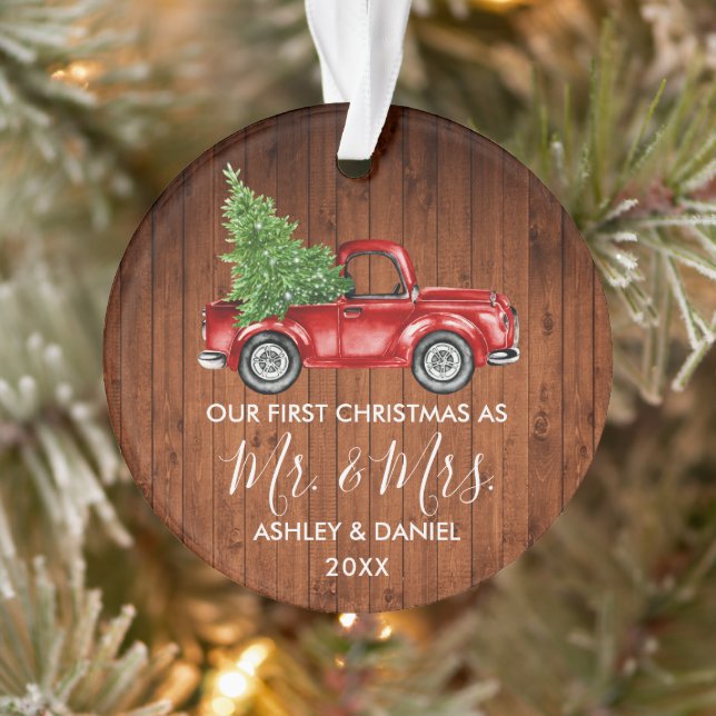 Calligraphie Wood M. Mme Christmas Red Truck (Arbre)