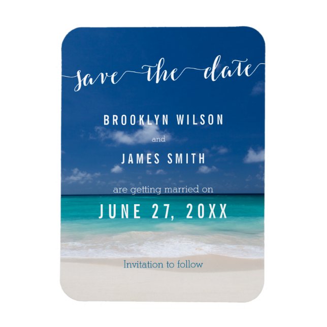 Calligraphy Beach Mariage Magnet Réservez la date (Vertical)