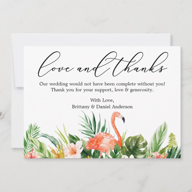 Calligraphy Love Merci Coral Tropical Flamant rose (Devant)