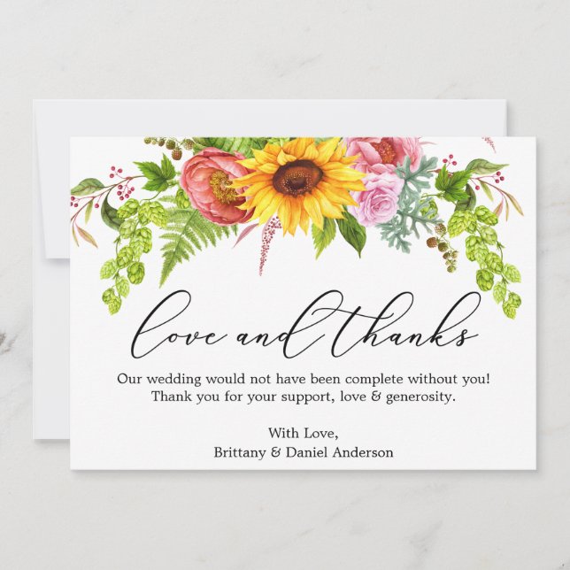 Calligraphy Love Merci Sunflower Green Floral (Devant)