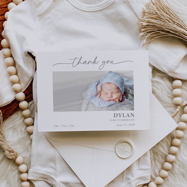Calligraphy Minimal Baby Photo Thank You Card (Créateur téléchargé)
