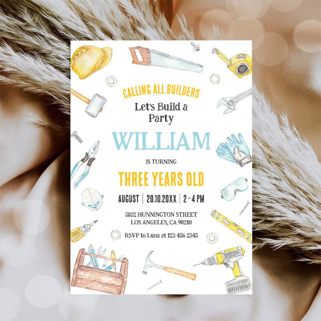 Calling All Builders Kids Boy Birthday Invitation (Créateur téléchargé)