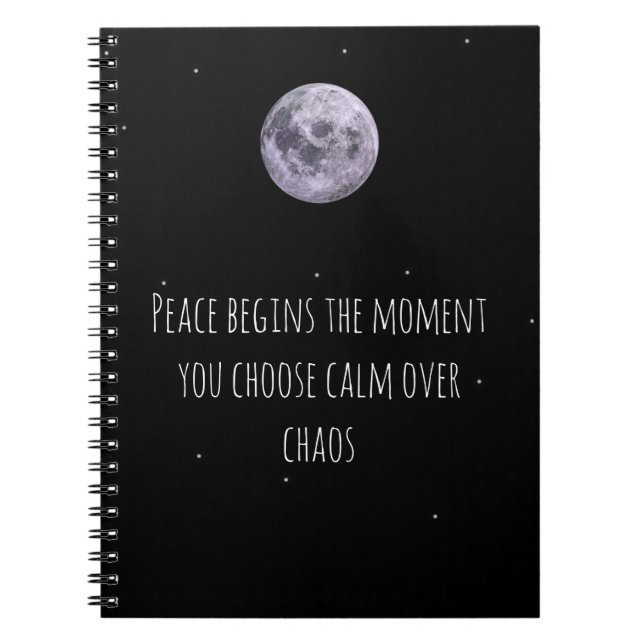 Calm Over Chaos Moon Notebook– Peace Quote Journal (Devant)