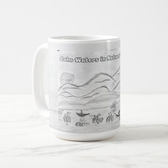 'Calm Waters in Nature's Embrace' Mug (Devant gauche)
