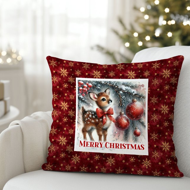 Calme scène de Noël bébé faon oreiller de Noël  (Calm Christmas scene baby fawn Christmas pillow (50))