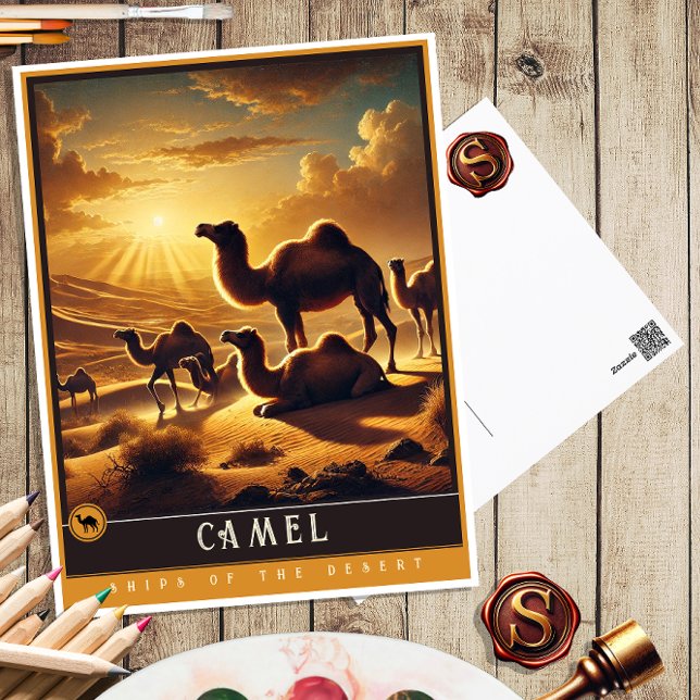 Camel | Carte postale Famille Vintage Animal (Créateur téléchargé)