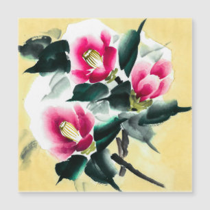 Camellia dans la neige peinte en technique sumie