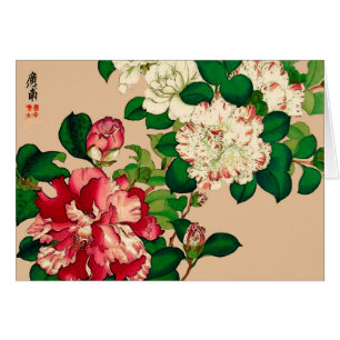 Camellias japonais vintage. Rose profond sur le be