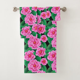 Camellias rose Fuchsia et Feuilles verts Jade