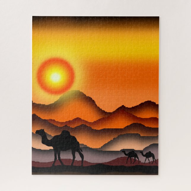 Camels At Sunset Desert Puzzle Cadeau - Peinture (Vertical)