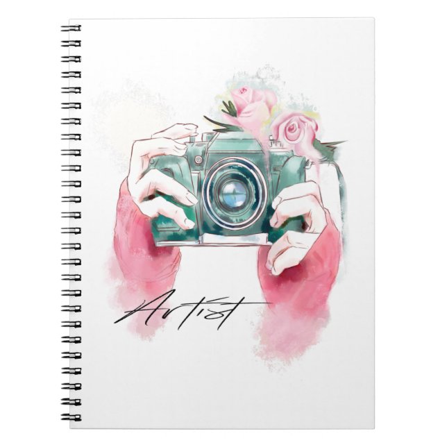 Caméra Aquarelle Avec Carnet Rose (Devant)