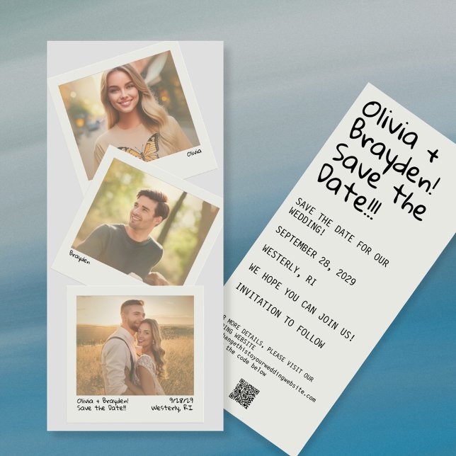 Caméra instantanée Retro 3 Photo QR Enregistrer la (Instant Photo Save the Date. 3 photos. All the details but super simple)