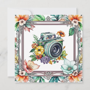Caméra vintage avec aquarelle de jolies fleurs
