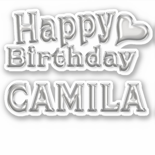 Camila Joyeux Anniversaire autocollant argenté (Devant)
