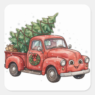 Camion à arbre de Noël Vintage Autocollant Rouge