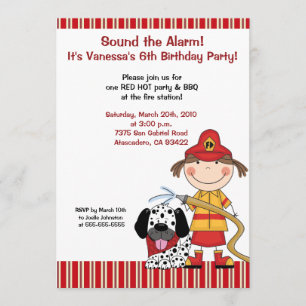 Camion à feu Lil 5 x 7 Pompier Invitation d'annive