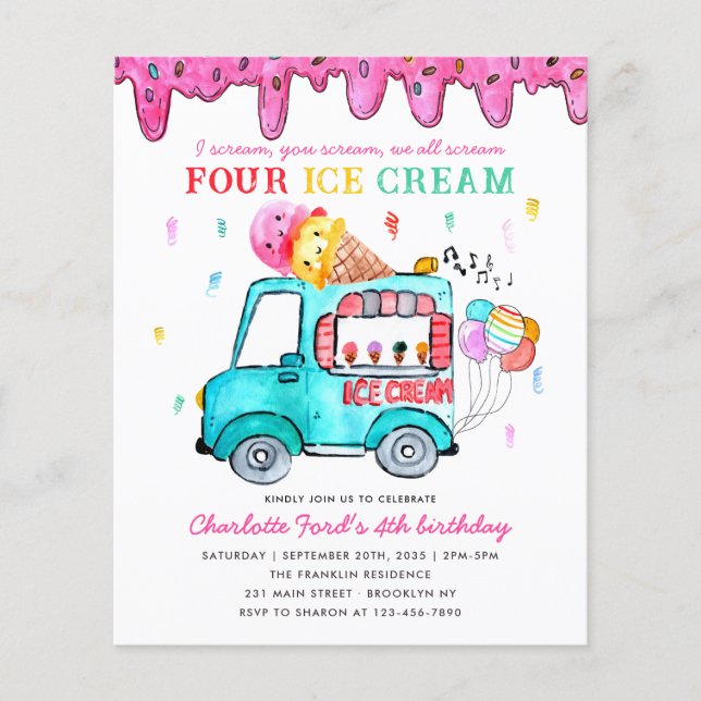 Camion à glace budget 4e Anniversaire de enfant d' (Devant)