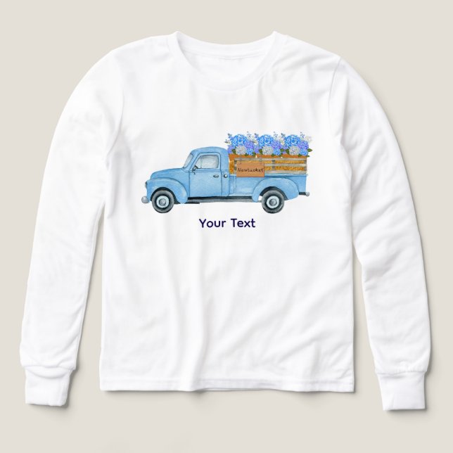 Camion bleu aquarelle vintage Nantucket & Hydrange (Motif recto)