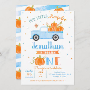 Camion Citrouille bleu 1er anniversaire Invitation