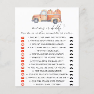 camion citrouille - maman ou papa jeu baby shower