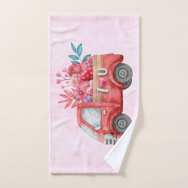 Camion d'amour mignon avec Coeur Cargo Aquarelle (Serviette à main)