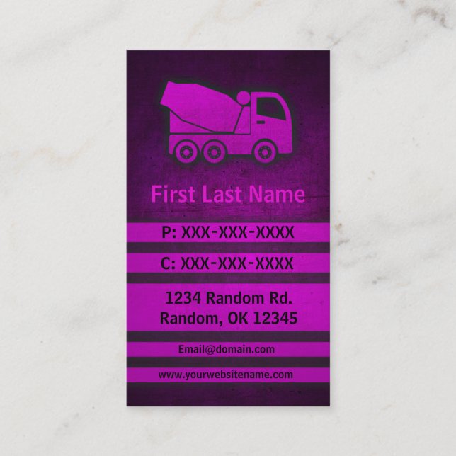 Camion de ciment grunge rose sur mesure cartes de  (Devant)